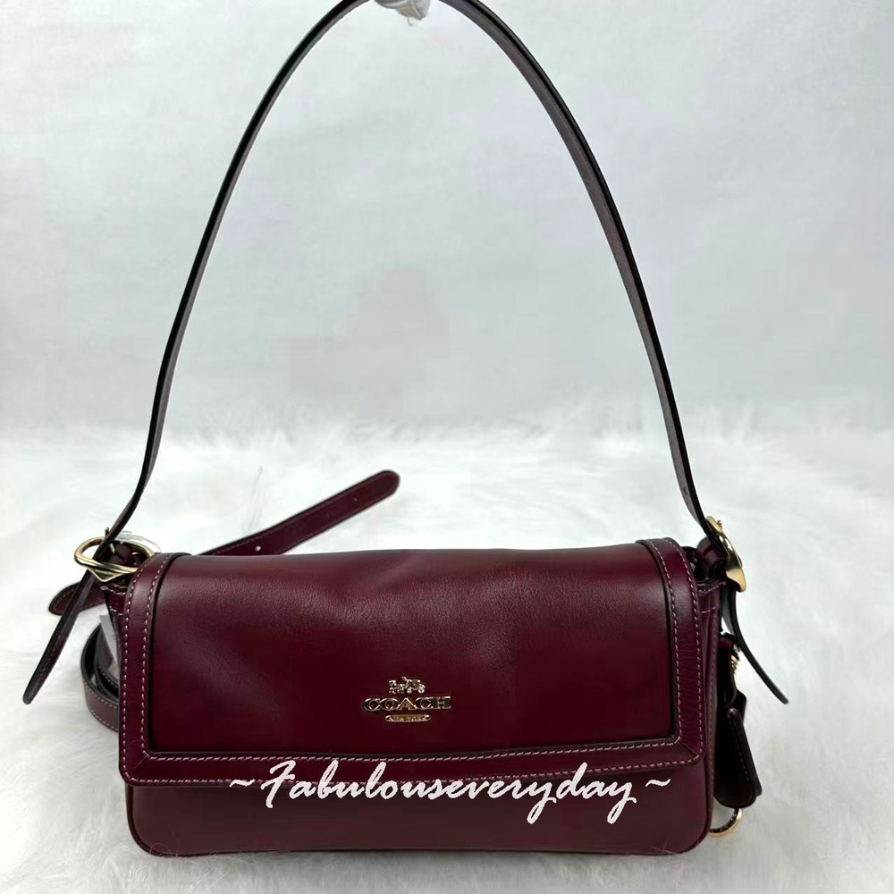 Coach Etta Small Flap Shoulder Bag In Leather/Gold/Maroon Merlot CCV63 NWT
